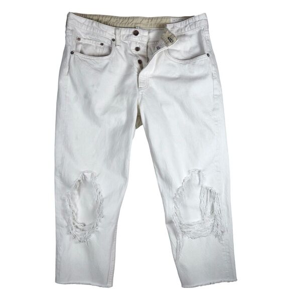 Rag & Bone Womens Rosa Mid Rise Boyfriend White Heavy Distressed Jeans Denim 31 - Picture 1 of 16